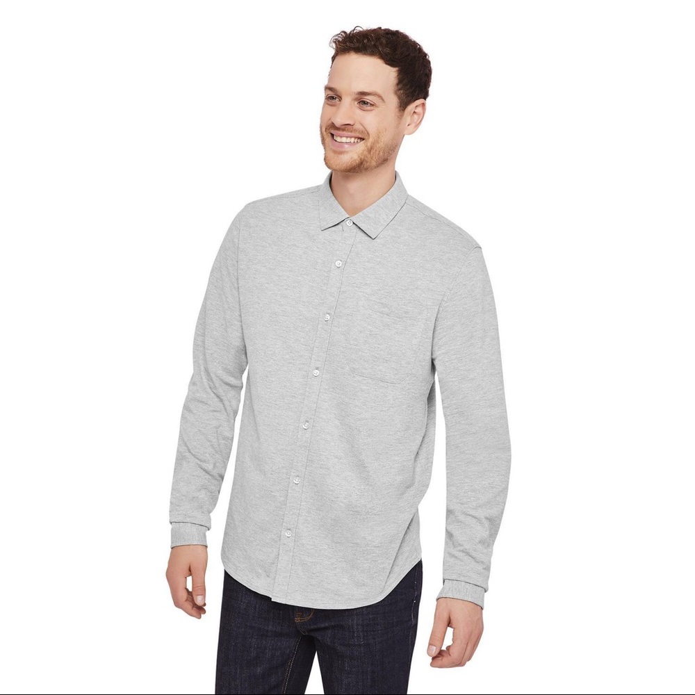 New George Men's Long Sleeve Knit Pique Shirt - M
